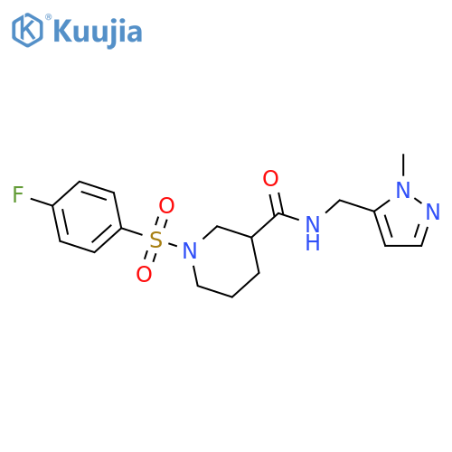 <br>1-(4-Fluoro-benzenesulfonyl)-piperidine-3-carboxylic acid (2-methyl-2H-pyra zol-3-ylmethyl)-amide structure