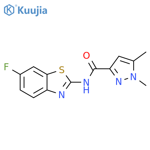 N-(6-fluoro-1,3-benzothiazol-2-yl)-1,5-dimethyl-1H-pyrazole-3-carboxamide structure