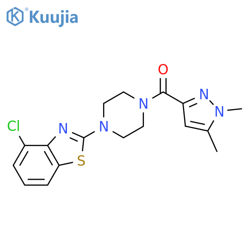 4-chloro-2-[4-(1,5-dimethyl-1H-pyrazole-3-carbonyl)piperazin-1-yl]-1,3-benzothiazole structure