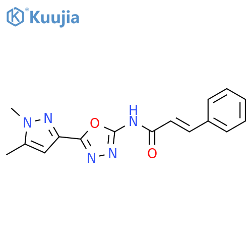 (2E)-N-[5-(1,5-dimethyl-1H-pyrazol-3-yl)-1,3,4-oxadiazol-2-yl]-3-phenylprop-2-enamide structure