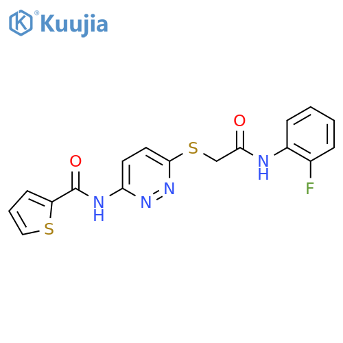 N-[6-({[(2-fluorophenyl)carbamoyl]methyl}sulfanyl)pyridazin-3-yl]thiophene-2-carboxamide structure