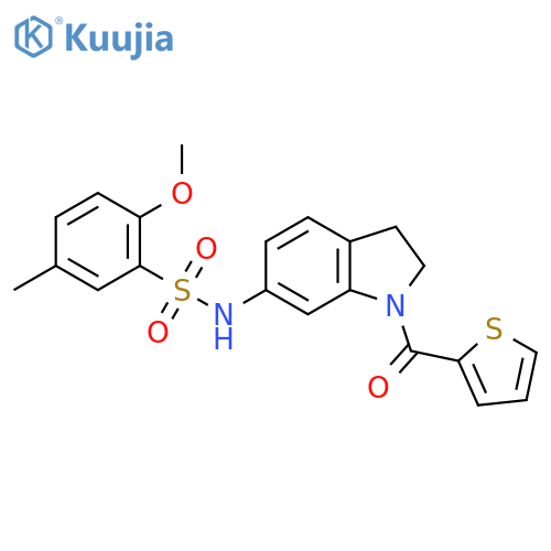 2-methoxy-5-methyl-N-[1-(thiophene-2-carbonyl)-2,3-dihydro-1H-indol-6-yl]benzene-1-sulfonamide structure