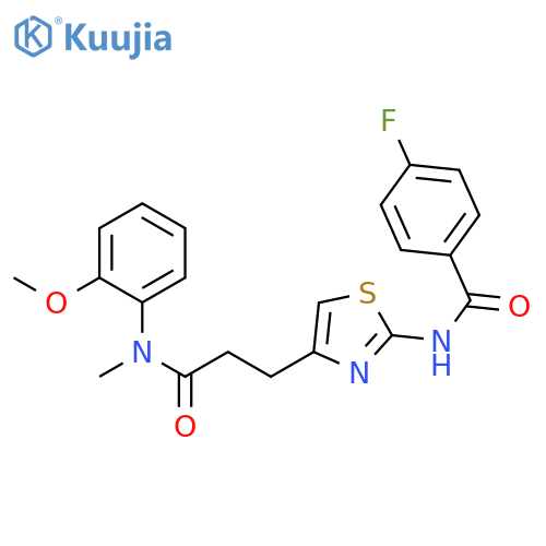 4-fluoro-N-[4-(2-{[(2-methoxyphenyl)methyl]carbamoyl}ethyl)-1,3-thiazol-2-yl]benzamide structure