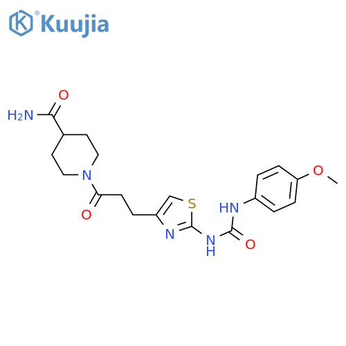 1-[3-(2-{[(4-methoxyphenyl)carbamoyl]amino}-1,3-thiazol-4-yl)propanoyl]piperidine-4-carboxamide structure