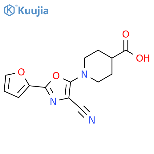 1-4-Cyano-2-(furan-2-yl)-1,3-oxazol-5-ylpiperidine-4-carboxylic Acid structure