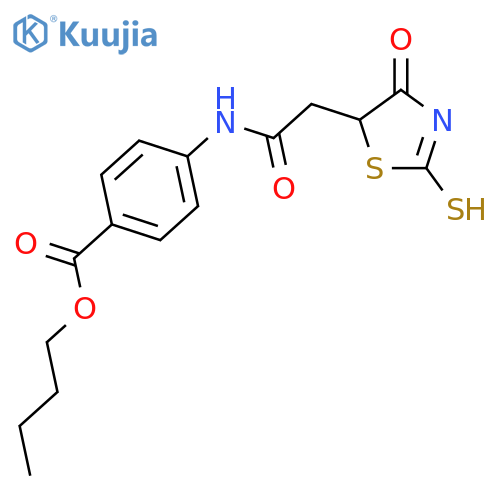 Butyl 4-{[(2-mercapto-4-oxo-4,5-dihydro-1,3-thiazol-5-yl)acetyl]amino}benzo ate structure