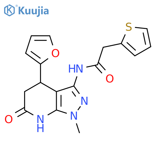 N-4-(furan-2-yl)-1-methyl-6-oxo-1H,4H,5H,6H,7H-pyrazolo3,4-bpyridin-3-yl-2-(thiophen-2-yl)acetamide structure
