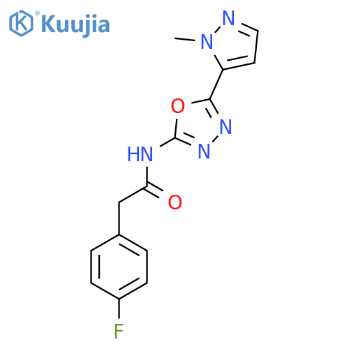 2-(4-fluorophenyl)-N-5-(1-methyl-1H-pyrazol-5-yl)-1,3,4-oxadiazol-2-ylacetamide structure