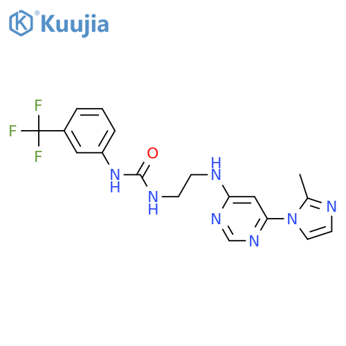 3-(2-{[6-(2-methyl-1H-imidazol-1-yl)pyrimidin-4-yl]amino}ethyl)-1-[3-(trifluoromethyl)phenyl]urea structure