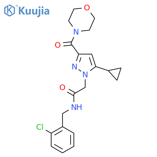 N-(2-chlorophenyl)methyl-2-5-cyclopropyl-3-(morpholine-4-carbonyl)-1H-pyrazol-1-ylacetamide structure