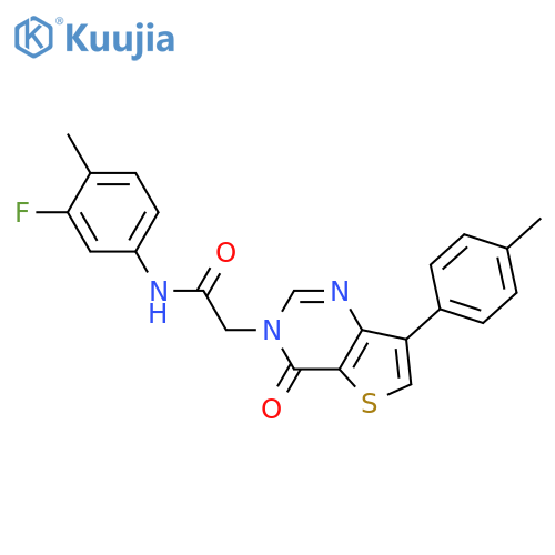 N-(3-fluoro-4-methylphenyl)-2-[7-(4-methylphenyl)-4-oxo-3H,4H-thieno[3,2-d]pyrimidin-3-yl]acetamide structure