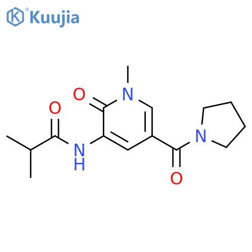 2-methyl-N-[1-methyl-2-oxo-5-(pyrrolidine-1-carbonyl)-1,2-dihydropyridin-3-yl]propanamide structure