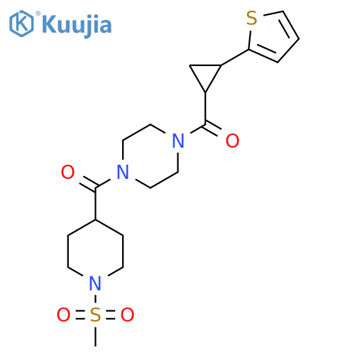 1-(1-methanesulfonylpiperidine-4-carbonyl)-4-2-(thiophen-2-yl)cyclopropanecarbonylpiperazine structure