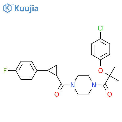 2-(4-chlorophenoxy)-1-{4-2-(4-fluorophenyl)cyclopropanecarbonylpiperazin-1-yl}-2-methylpropan-1-one structure