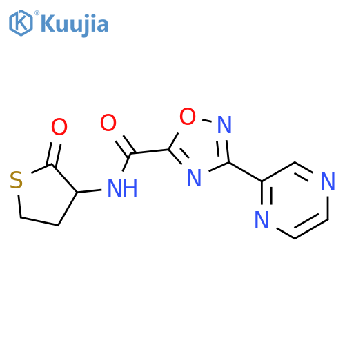 N-(2-oxothiolan-3-yl)-3-(pyrazin-2-yl)-1,2,4-oxadiazole-5-carboxamide structure