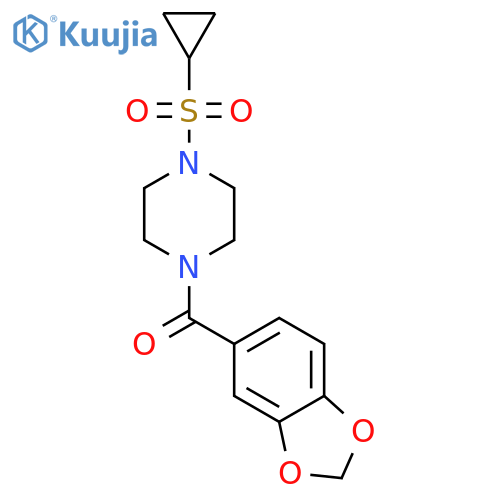 1-(2H-1,3-benzodioxole-5-carbonyl)-4-(cyclopropanesulfonyl)piperazine structure