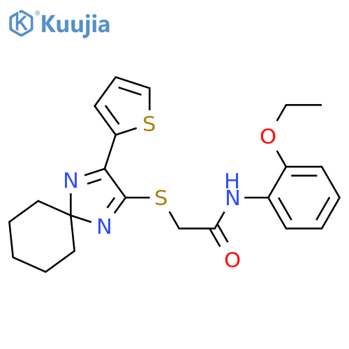 N-(2-ethoxyphenyl)-2-{[3-(thiophen-2-yl)-1,4-diazaspiro[4.5]deca-1,3-dien-2-yl]sulfanyl}acetamide structure