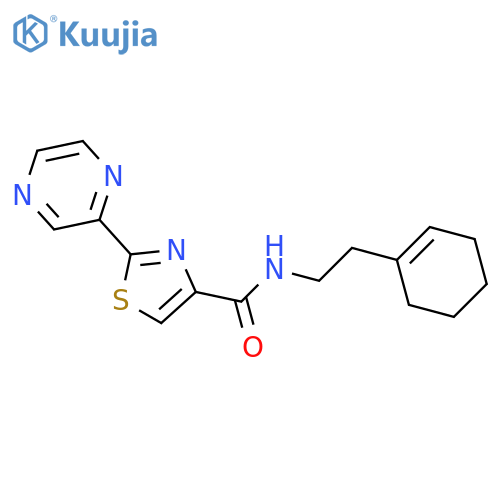 N-2-(cyclohex-1-en-1-yl)ethyl-2-(pyrazin-2-yl)-1,3-thiazole-4-carboxamide structure