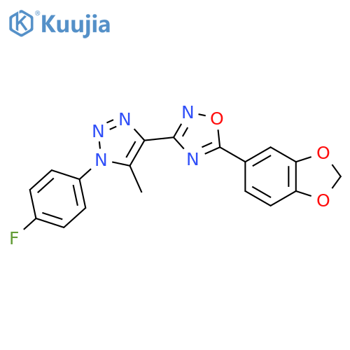 5-(2H-1,3-benzodioxol-5-yl)-3-[1-(4-fluorophenyl)-5-methyl-1H-1,2,3-triazol-4-yl]-1,2,4-oxadiazole structure