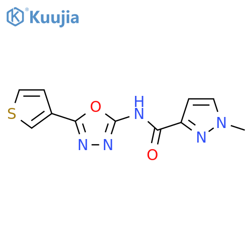 1-methyl-N-5-(thiophen-3-yl)-1,3,4-oxadiazol-2-yl-1H-pyrazole-3-carboxamide structure
