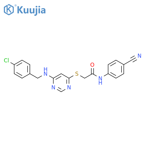 2-[(6-{[(4-chlorophenyl)methyl]amino}pyrimidin-4-yl)sulfanyl]-N-(4-cyanophenyl)acetamide structure