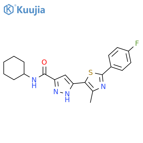 N-cyclohexyl-3-[2-(4-fluorophenyl)-4-methyl-1,3-thiazol-5-yl]-1H-pyrazole-5-carboxamide structure
