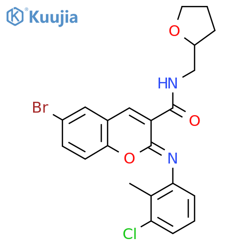 (2Z)-6-bromo-2-[(3-chloro-2-methylphenyl)imino]-N-[(oxolan-2-yl)methyl]-2H-chromene-3-carboxamide structure