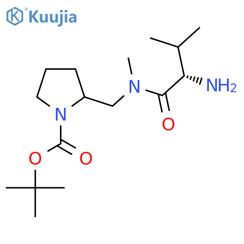 Tert-butyl 2-[[[(2S)-2-amino-3-methylbutanoyl]-methylamino]methyl]pyrrolidine-1-carboxylate structure