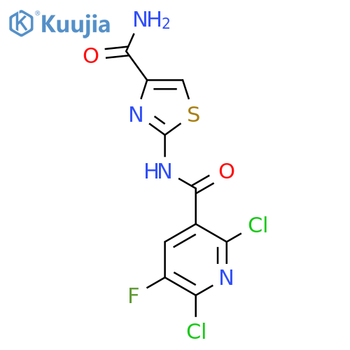 N-(4-carbamoyl-1,3-thiazol-2-yl)-2,6-dichloro-5-fluoropyridine-3-carboxamide structure