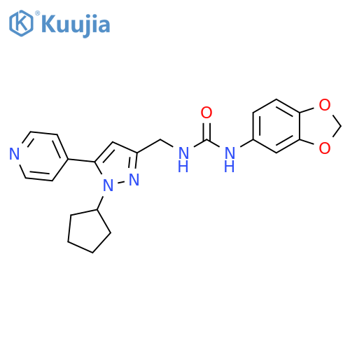 1-(2H-1,3-benzodioxol-5-yl)-3-{[1-cyclopentyl-5-(pyridin-4-yl)-1H-pyrazol-3-yl]methyl}urea structure