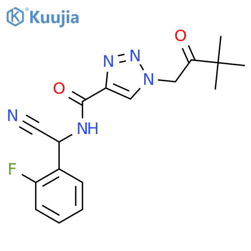 N-[cyano(2-fluorophenyl)methyl]-1-(3,3-dimethyl-2-oxobutyl)-1H-1,2,3-triazole-4-carboxamide structure