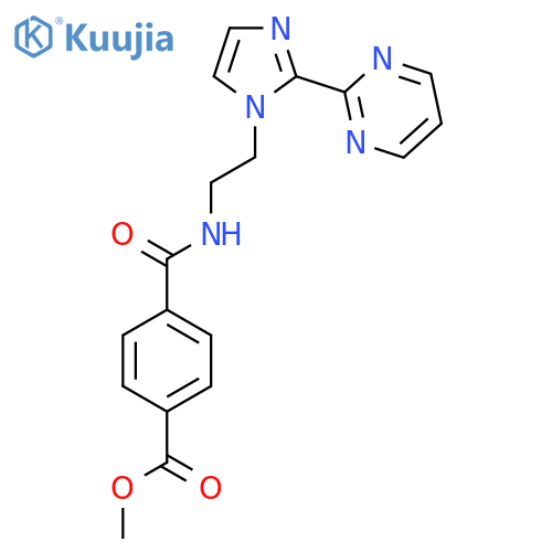 methyl 4-({2-[2-(pyrimidin-2-yl)-1H-imidazol-1-yl]ethyl}carbamoyl)benzoate structure