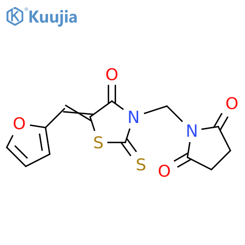 1-[[5-(furan-2-ylmethylidene)-4-oxo-2-sulfanylidene-1,3-thiazolidin-3-yl]methyl]pyrrolidine-2,5-dione structure