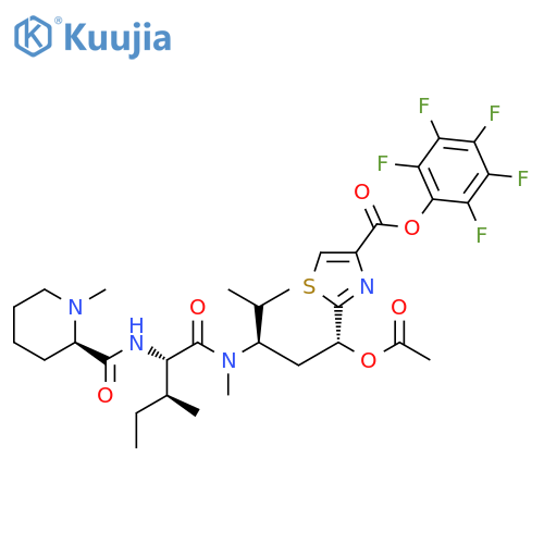 2,3,4,5,6-Pentafluorophenyl 2-[(1R,3R)-1-(acetyloxy)-4-methyl-3-[methyl[(2S,3S)-3-methyl-2-[[[(2R)-1-methyl-2-piperidinyl]carbonyl]amino]-1-oxopentyl]amino]pentyl]-4-thiazolecarboxylate structure