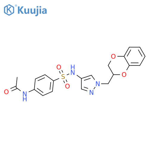 N-[4-[[1-(2,3-dihydro-1,4-benzodioxin-3-ylmethyl)pyrazol-4-yl]sulfamoyl]phenyl]acetamide structure
