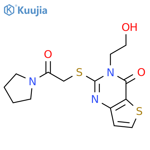 3-(2-hydroxyethyl)-2-{[2-oxo-2-(pyrrolidin-1-yl)ethyl]sulfanyl}-3H,4H-thieno[3,2-d]pyrimidin-4-one structure