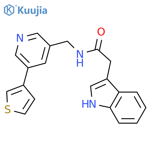 2-(1H-indol-3-yl)-N-[(5-thiophen-3-ylpyridin-3-yl)methyl]acetamide structure