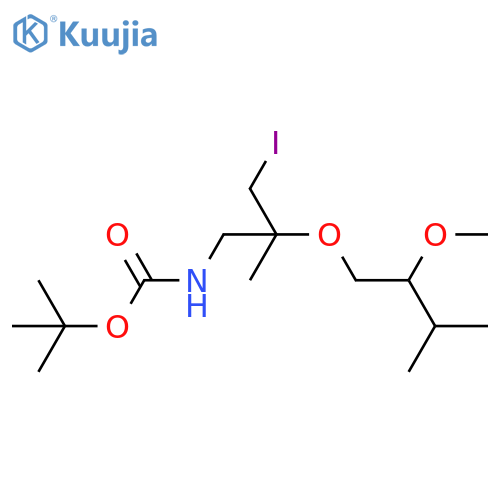 tert-butyl N-[3-iodo-2-(2-methoxy-3-methylbutoxy)-2-methylpropyl]carbamate structure
