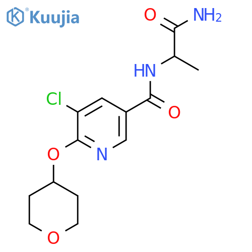 N-(1-amino-1-oxopropan-2-yl)-5-chloro-6-((tetrahydro-2H-pyran-4-yl)oxy)nicotinamide structure