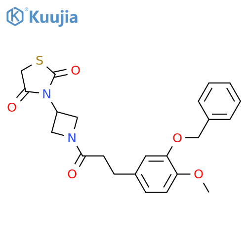3-[1-[3-(4-methoxy-3-phenylmethoxyphenyl)propanoyl]azetidin-3-yl]-1,3-thiazolidine-2,4-dione structure