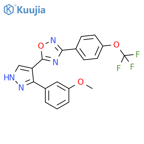 5-[3-(3-methoxyphenyl)-1H-pyrazol-4-yl]-3-[4-(trifluoromethoxy)phenyl]-1,2,4-oxadiazole structure