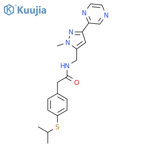 N-{1-methyl-3-(pyrazin-2-yl)-1H-pyrazol-5-ylmethyl}-2-4-(propan-2-ylsulfanyl)phenylacetamide structure