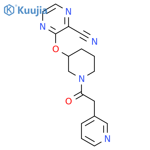 3-({1-[2-(pyridin-3-yl)acetyl]piperidin-3-yl}oxy)pyrazine-2-carbonitrile structure