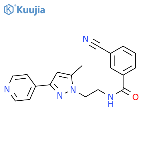 3-cyano-N-{2-[5-methyl-3-(pyridin-4-yl)-1H-pyrazol-1-yl]ethyl}benzamide structure
