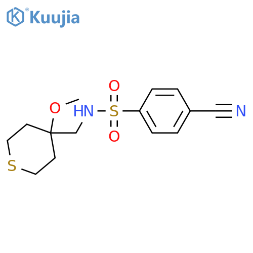 4-cyano-N-[(4-methoxythian-4-yl)methyl]benzene-1-sulfonamide structure