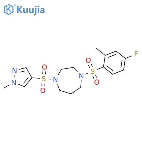 1-(4-fluoro-2-methylbenzenesulfonyl)-4-[(1-methyl-1H-pyrazol-4-yl)sulfonyl]-1,4-diazepane structure