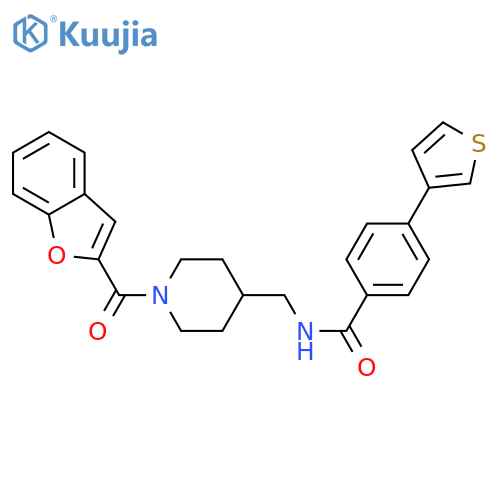 N-{[1-(1-benzofuran-2-carbonyl)piperidin-4-yl]methyl}-4-(thiophen-3-yl)benzamide structure