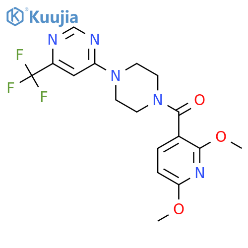 4-[4-(2,6-dimethoxypyridine-3-carbonyl)piperazin-1-yl]-6-(trifluoromethyl)pyrimidine structure