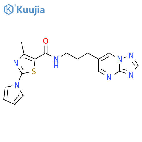 N-(3-([1,2,4]triazolo[1,5-a]pyrimidin-6-yl)propyl)-4-methyl-2-(1H-pyrrol-1-yl)thiazole-5-carboxamide structure