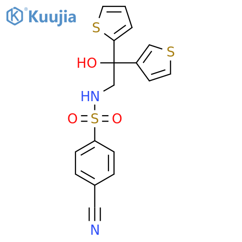4-cyano-N-2-hydroxy-2-(thiophen-2-yl)-2-(thiophen-3-yl)ethylbenzene-1-sulfonamide structure